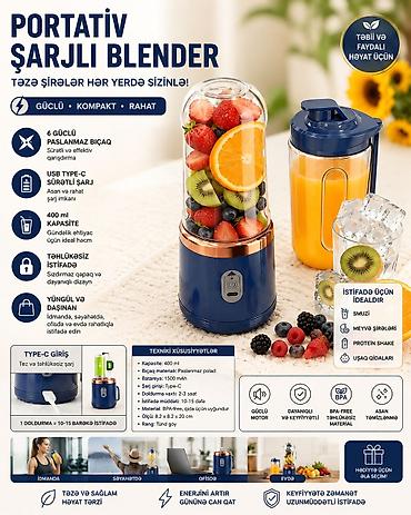 iphone x ucuz: Portativ şarjlı blender – güclü, kompakt və rahat! - 6 bıçaqlı — 1