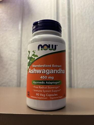 Şəxsi əşyalar: Məhsul: NOW Ashwagandha – Standartlaşdırılmış ekstrakt - Dozaj: 450 mq — 1