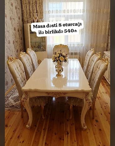 Digər mebel: Masa desti satilir 8 stul daxil. Masa acilan deyil olcu boyukdu. 2x90 — 1