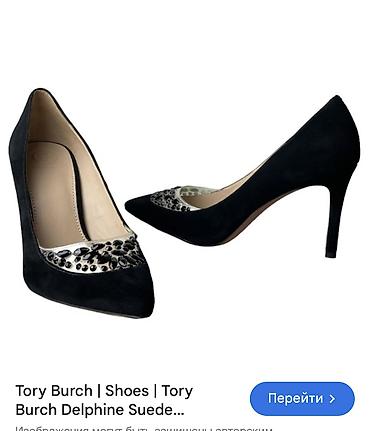 tory bruc: Tory Burch, kristallarla bəzədilmiş qara zamşa ayaqqabı, 36 ölçüdür — 3