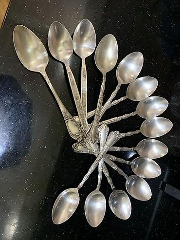 cengel: Vintage metal çəngəl və qaşıq dəsti - Material: metal (gümüşü rəng — 2