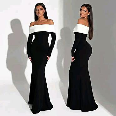 Elegantna duga haljina – crno-bela - Model: duga, uska silueta sa