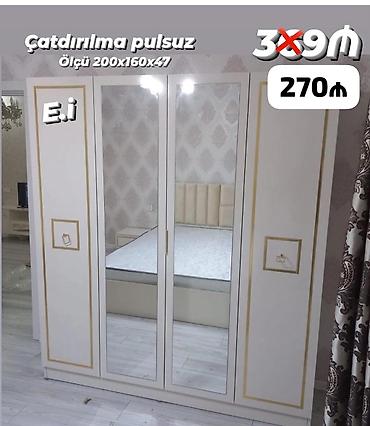 qapı otaq ucun: Ağ rəngli, qızılı haşiyəli 3 qapılı şkaf. Orta hissədə 2 tamboy güzgü — 1