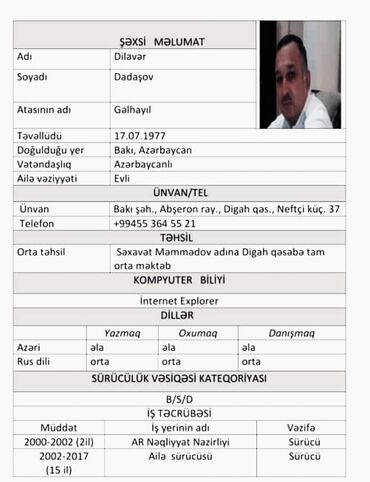 ayiq surucu 5 azn in Azərbaycan | SÜRÜCÜ-EKSPEDITORLAR: Aile sürücü