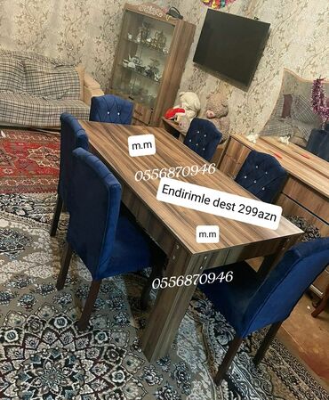 Masa və oturacaq dəstləri: Qonaq otağı üçün, Yeni, Açılmayan, Dördbucaq masa, 6 stul — 11