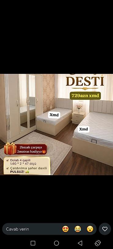 Yataq otağı dəsti • Komplekt: 2 ədəd bazalı çarpayı, 2 ədəd matras