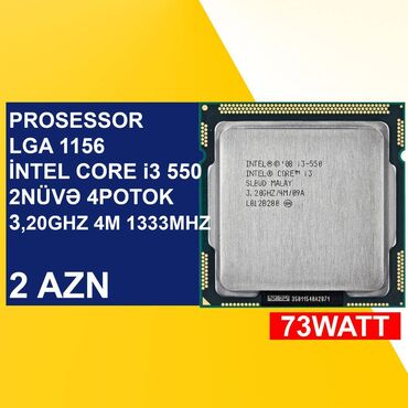 par utuleri: Prosessor Intel Core i3 Prosessor “LGA 1156 İntel Core i3 540/550”, 3-4 GHz, İşlənmiş