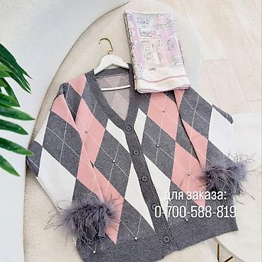 half zip: Кардиган, Трикотаж, Средняя модель, Осень-весна, С перьями — 4