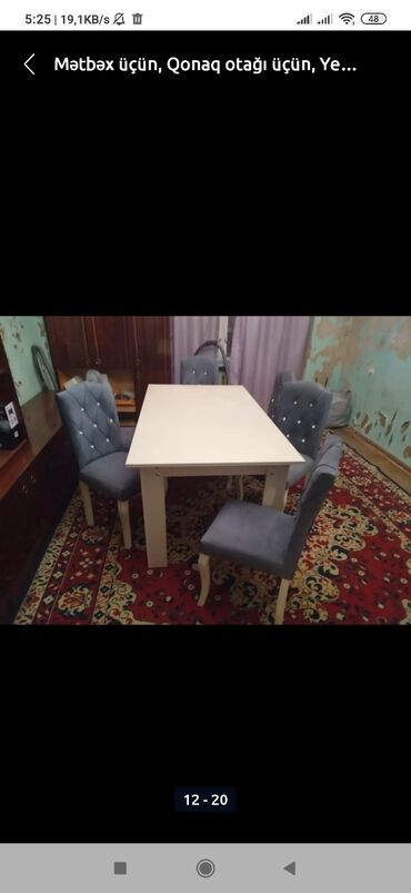 Masa və oturacaq dəstləri: Qonaq otağı üçün, Yeni, Açılmayan, Dördbucaq masa, 6 stul — 11