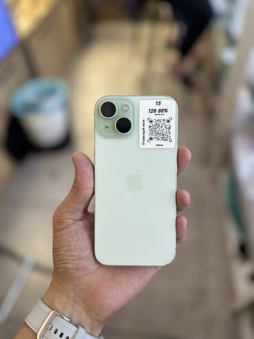 пиксель телефон: IPhone 15, Колдонулган, 128 ГБ, Жашыл, Коргоочу айнек, Каптама, 88 %