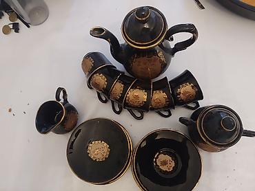 Çay dəsti, rəng - Qara, Farfor