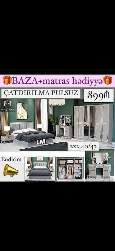 tek neferlik matras: Yataq otağı dəsti – modern dizayn, boz-qızılı detallarla Dəst — 1