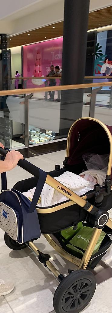 Araba-beşiklər: Uşaq arabası – ForBaby markalı, şassi qızılı rəngdə, qara-bordo — 4
