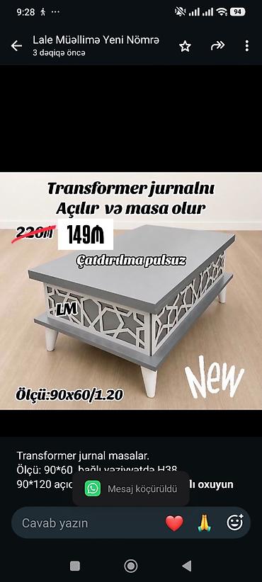 Transformer jurnal masalar. Ölçü: 90*60 bağlı vəziyyətdə H38 90*120