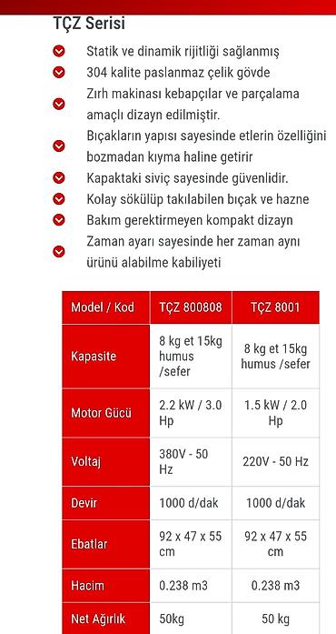 Digər restoran, kafe avadanlığı: Zırh Makinası Çağdaş Türkiyə istehsalı Gücü: 1.5 kw / 1000 d/d — 16