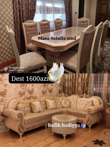 Divan və masa dəstləri: Künc divan və masa desti yeni qonaq otağı mebeli