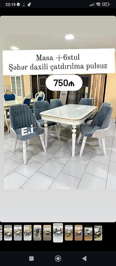 metbext stulu: Mətbəx/Qonaq otağı üçün masa və 6 stul dəsti. - Dəst tərkibi: 1 ədəd — 1