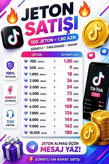 Digər xidmətlər: TikTok jeton satışı – sürətli, təhlükəsiz və rahat xidmət! Qiymətlər — 4