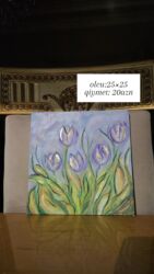 Şəkillər, tablolar: Əl işi rəsm tabloları – akril boya ilə kətan üzərində. 1) Ağ çiçəklər — 7