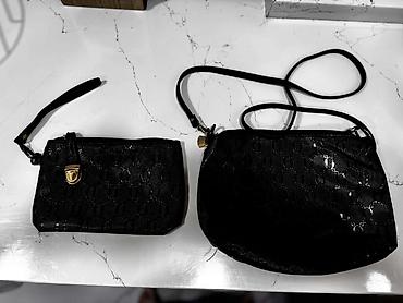 tote bag: Qara rəngli 2 ədəd qadın çanta dəsti. Dəstə biri kiçik əl çantası/pul — 2
