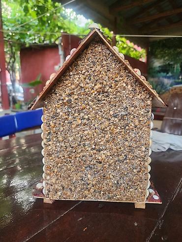 bag ucun dekorlar: Dekorativ quş evi – əl işidir - Materiallar: təbii çınqıl daşları — 6