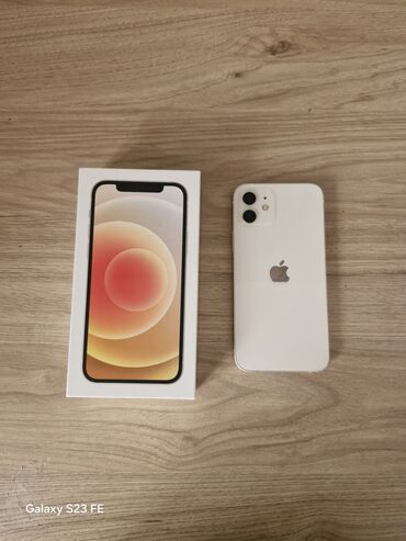 Apple iPhone: IPhone 12, 128 GB, Ağ, Simsiz şarj, Face ID, Sənədlərlə
