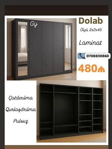 Dolablar: Dördkapılı paltar dolabı - Material: laminat - Ölçü: 2x2x45 - Rəng — 1