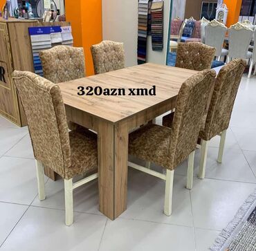 Masa və oturacaq dəstləri: Qonaq otağı üçün, Yeni, Açılmayan, Dördbucaq masa, 6 stul — 4