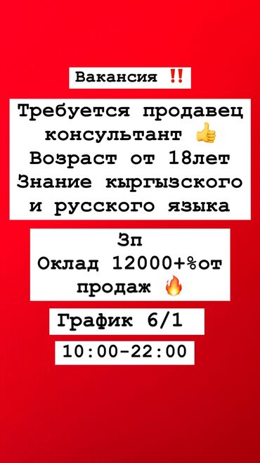 работа нянечка в детский сад: Продавец-консультант. Кызыл Аскер