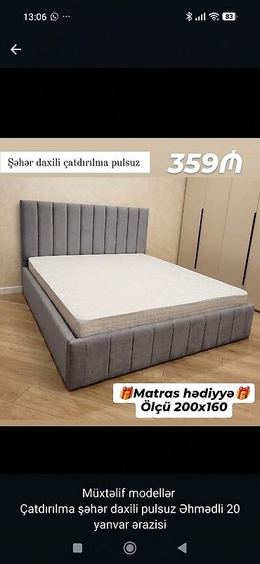 Müasir dizaynlı yumşaq başlıqlı iki nəfərlik çarpayı. - Ölçü: 200x160