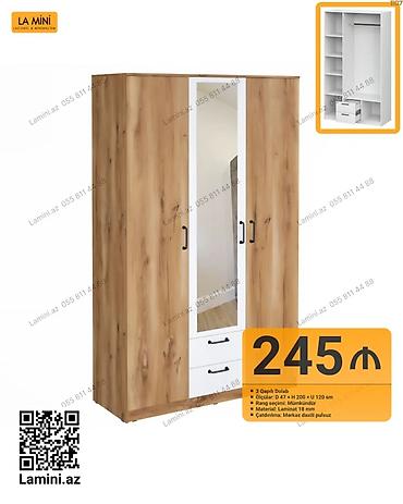Mebel: 3 qapılı geyim dolabı - Ölçülər: Dərinlik 47 sm x Hündürlük 200 sm x — 1