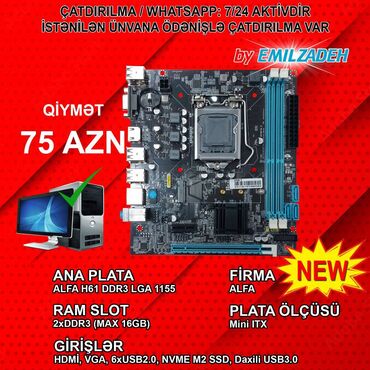 Digər kompüter aksesuarları: Ana Platası Alfa H61 1155 DDR3, Yeni