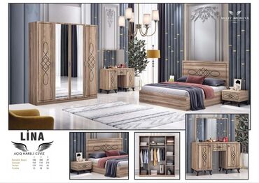 1 kub atsep qiymeti: Двуспальная кровать, Шкаф, Трюмо, 2 тумбы, Турция, Новый