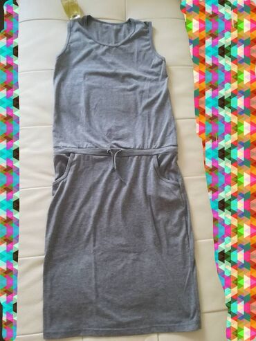 crna uska haljina dugih rukava: Haljina pamučna vel S/M, siva, BATO, Srbija, 95% pamuk, 5% elastin