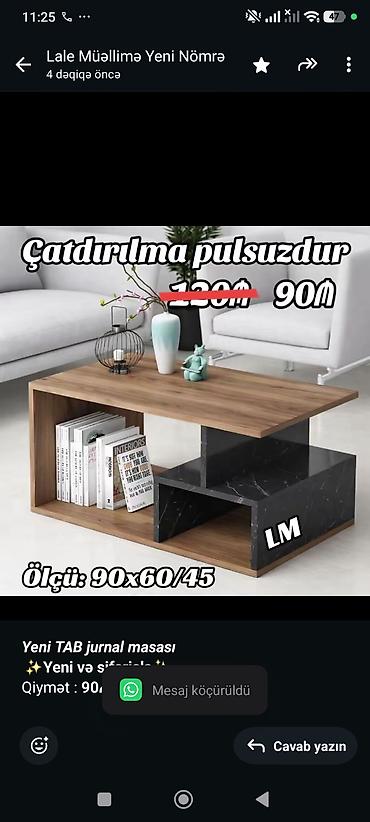 Sifarişlə mebel: _*Yeni TAB jurnal masası*_ *✨Yeni və sifarişlə✨* Qiymət : *90₼* — 1