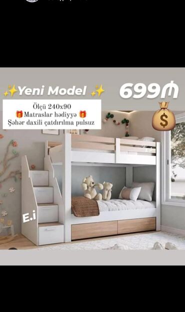 Masa və oturacaq dəstləri: Oğlan və qız üçün, Yeni, Çarpayı, Matras ilə