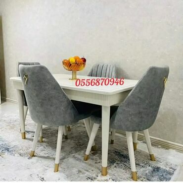 Masa və oturacaq dəstləri: Qonaq otağı üçün, Yeni, Açılan, Dördbucaq masa, 6 stul — 52