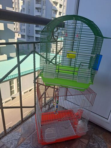 Geyimlər: Quş qəfəsləri dəsti - 2 ədəd qəfəs: biri yaşıl tağlı damlı, digəri