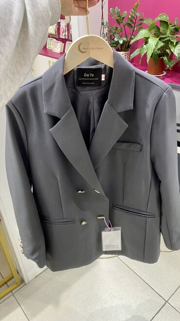 пиджак серый: Пиджак, Классическая модель, Оверсайз, Двубортная модель, Корея, L (EU 40)