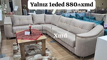 L‑şəkilli yumşaq künc divan - Rəng: açıq bej - Üslub: müasir, zərif