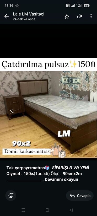 Sifarişlə masa və oturacaq dəstləri: *Tək çarpayı+matras🎁* _*SİFARİŞLƏ VƏ YENİ*_ *Qiymət : 150₼*(1ədədi)