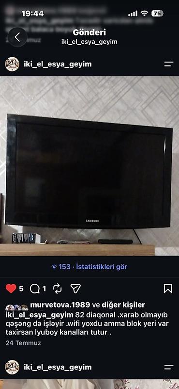 Samsung televizor - Ekran ölçüsü: 82 sm diaqonal - Wi‑Fi: yoxdur -