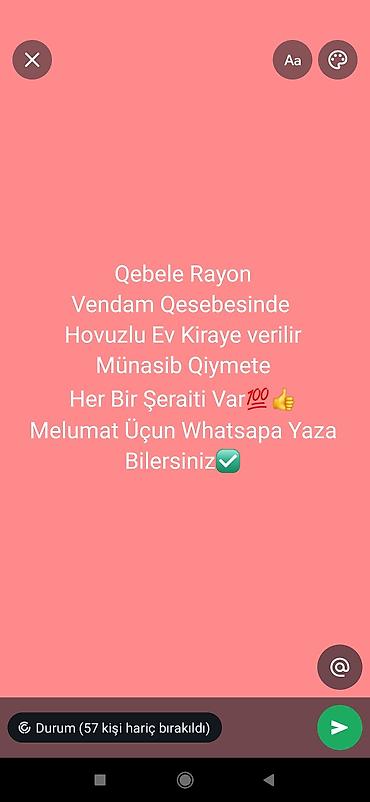 1 otaqli kiraye: Qəbələ rayonu, Vəndam qəsəbəsində hovuzlu ev kirayə verilir. Münasib — 1