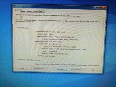 kamputer: Masaüstü kompüter + monitor komplekti Texniki xüsusiyyətlər (DxDiag
