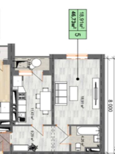 недостроенные дома в бишкеке: 1 комната, 46 м², Элитка, 12 этаж, ПСО (под самоотделку)