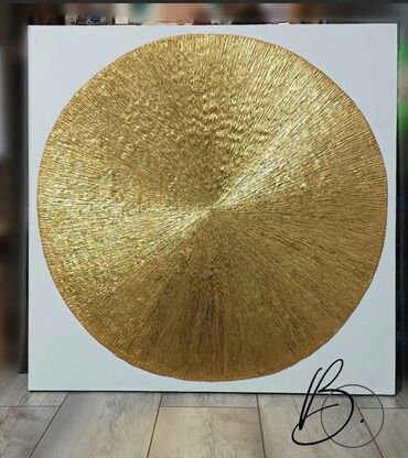 набор художника: Абстрактная картина «Золотой диск» в современном стиле, размер 75×75