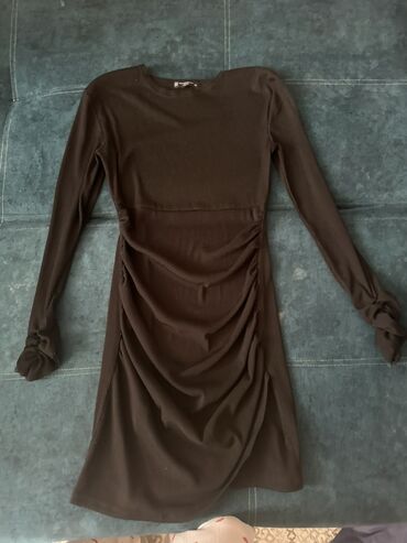 вязаное платье с поясом: Повседневное платье, Осень-весна, Короткая модель, Трикотаж, S