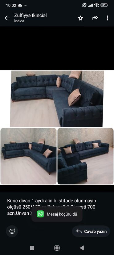 Künc divan, Yeni, Açılan, Bazalı, Çatdırılma yoxdur