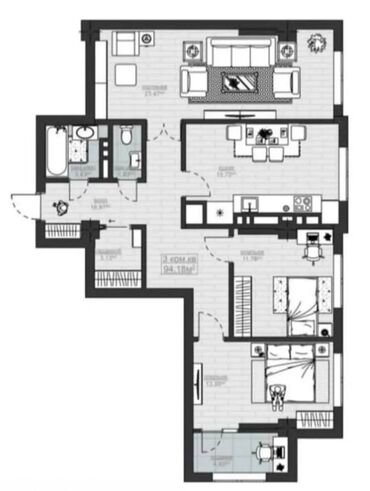 элита дом: 3 комнаты, 95 м², Элитка, 6 этаж, ПСО (под самоотделку)