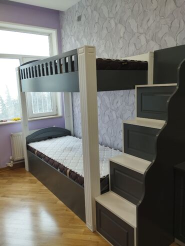 İkimərtəbəli uşaq çarpayıları: Oğlan və qız üçün, Yeni, Çarpayı, Matras ilə, Siyirməli, Laminat — 4